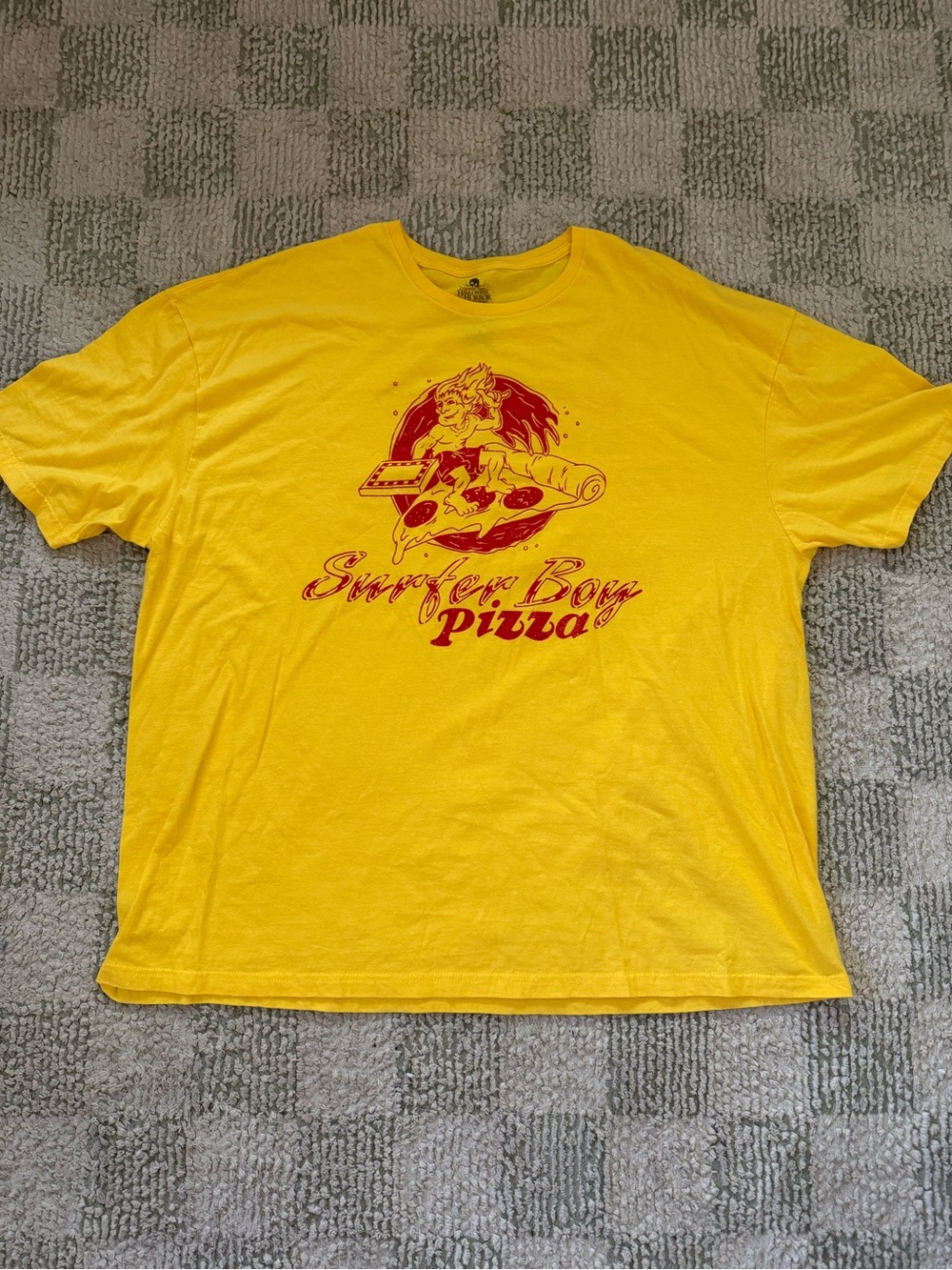 2023 Halloween Horror Nights Stranger Things Surfer Boy Pizza Tee - Yellow